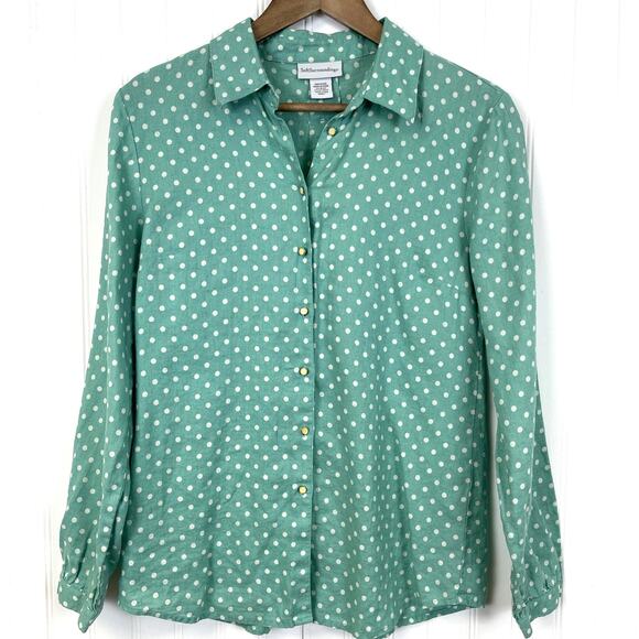 Soft Surroundings Tops - Soft Surroundings Womens Small Linen Top‎ Polka Dot Beachy Summer Coastal Preppy